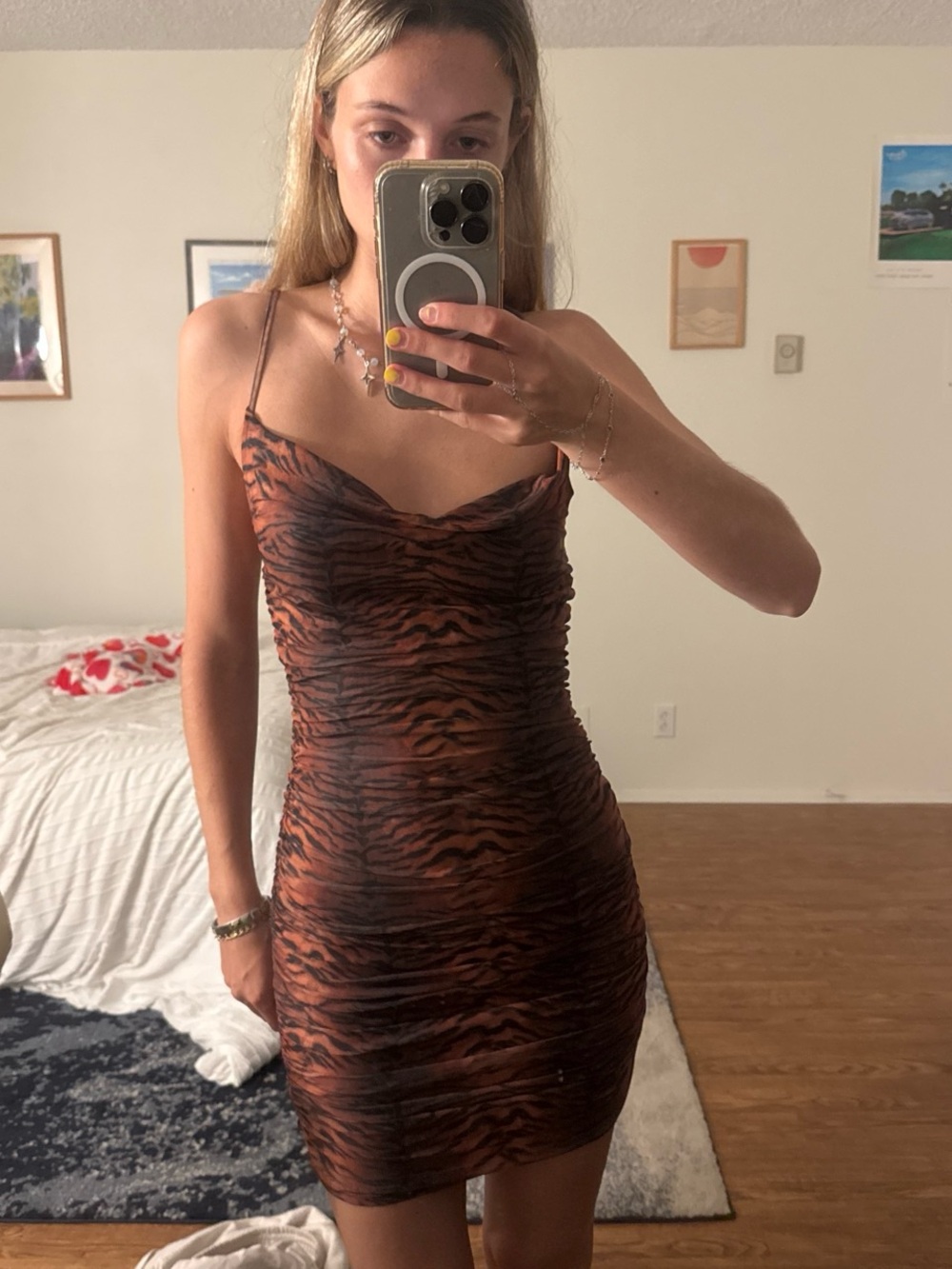 princess polly Ruched Tiger-Print Slip Dress